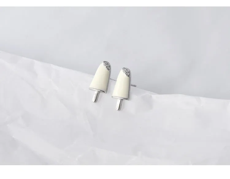 White Ice Stick with Zircon Silver Stud Earrings for Women