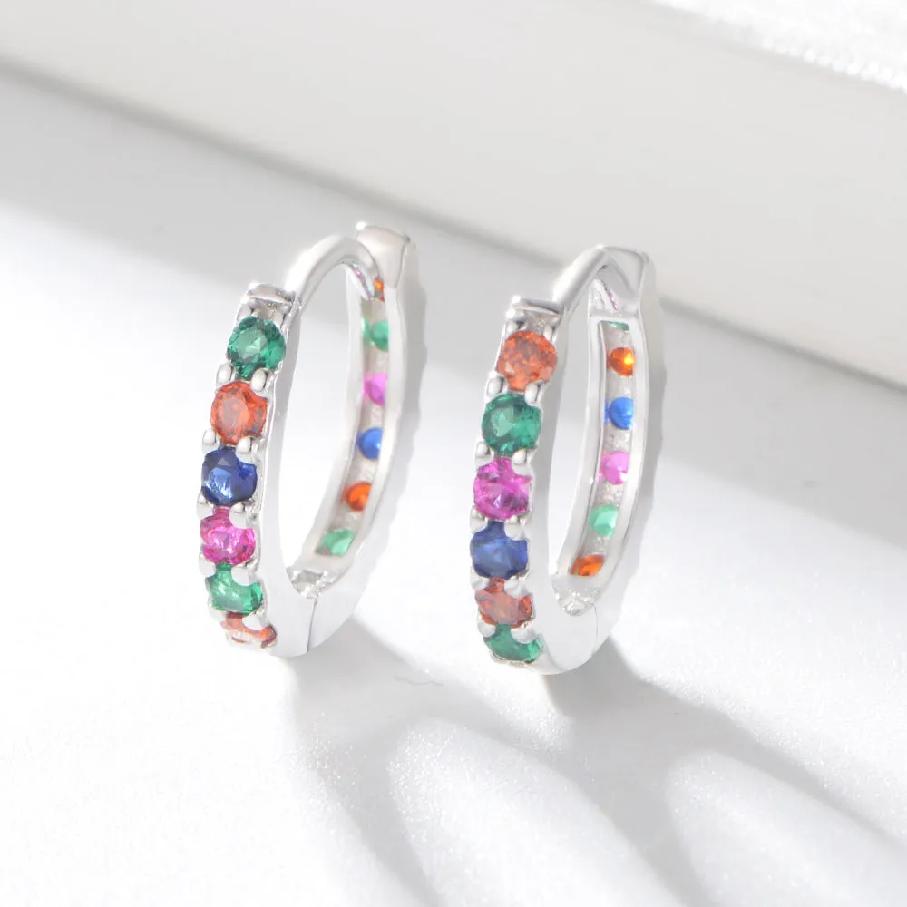 Whole Circle Colourful Zircon Silver Hoop Earrings for Women