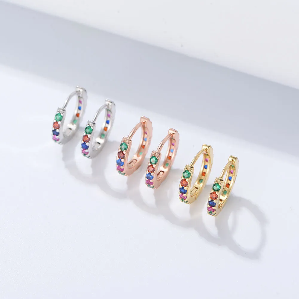 Whole Circle Colourful Zircon Silver Hoop Earrings for Women