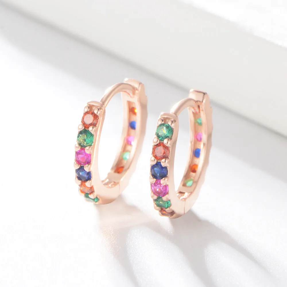 Whole Circle Colourful Zircon Silver Hoop Earrings for Women