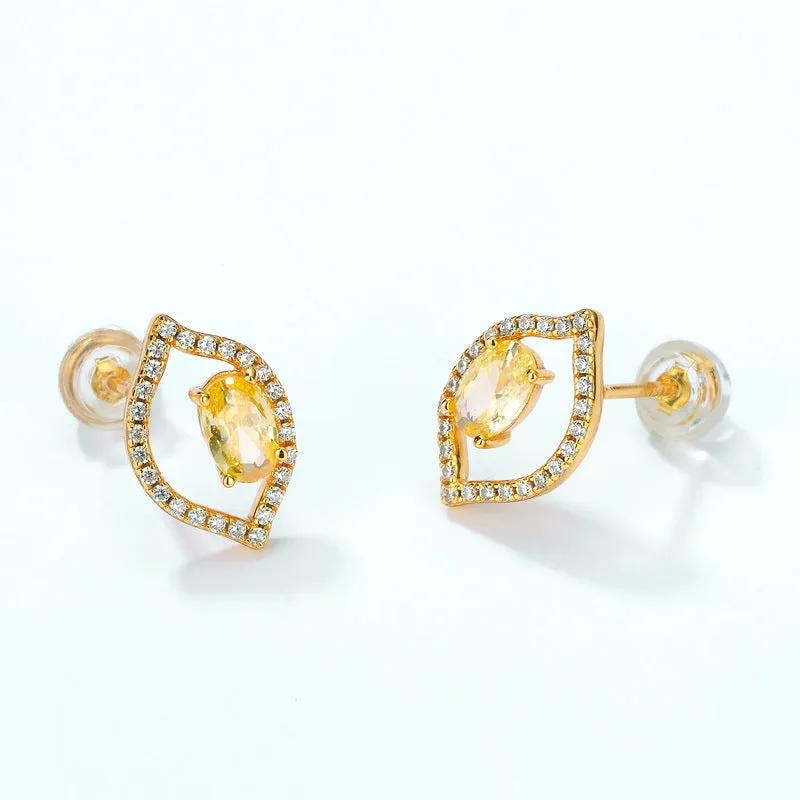 Yellow Oval Zircon Lemon Sterling Silver Stud Earrings