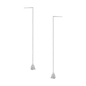 Zircon Flower Tassels Ear Line Silver Drop Earrings for Women