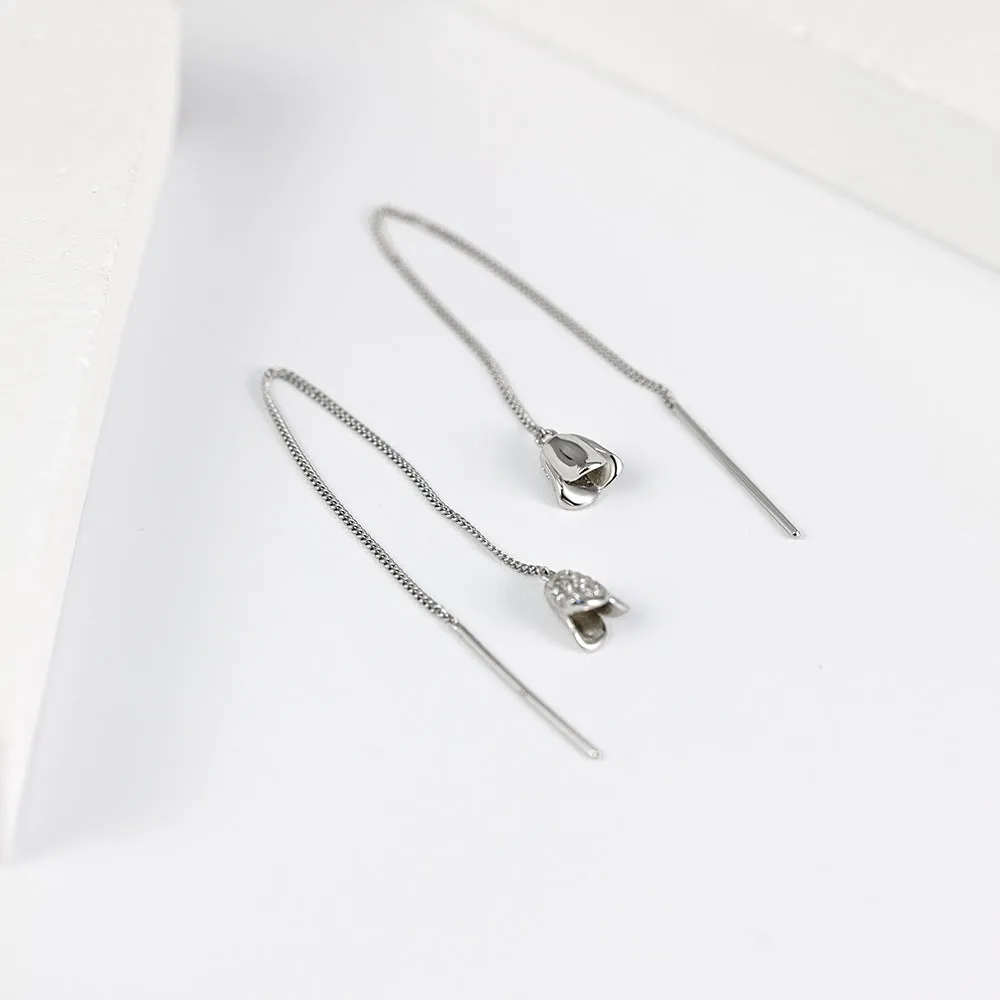 Zircon Flower Tassels Ear Line Silver Drop Earrings for Women