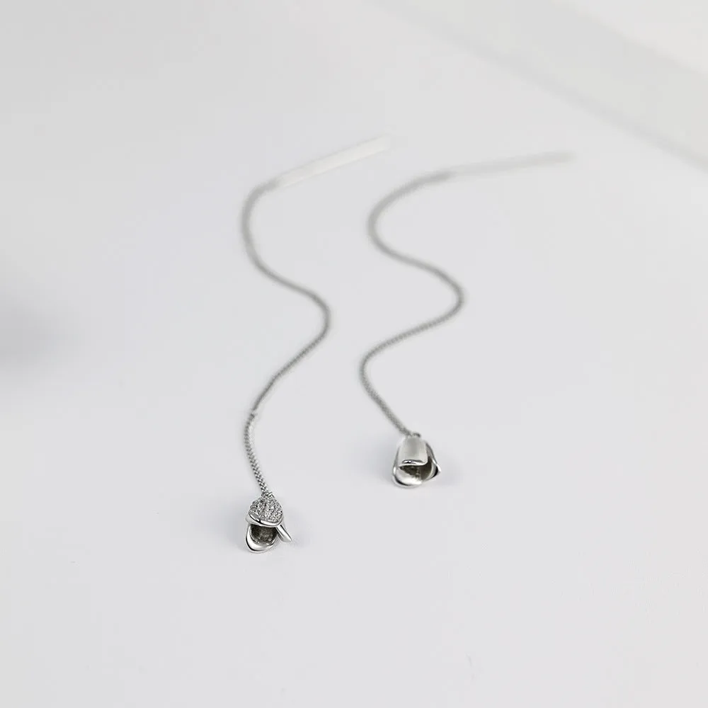 Zircon Flower Tassels Ear Line Silver Drop Earrings for Women