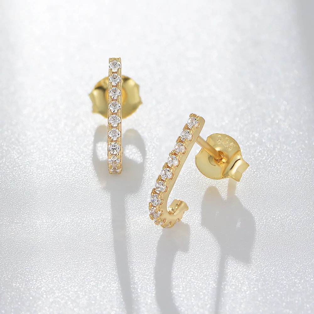 Zircon J-shape Silver Studs Earrings for Women
