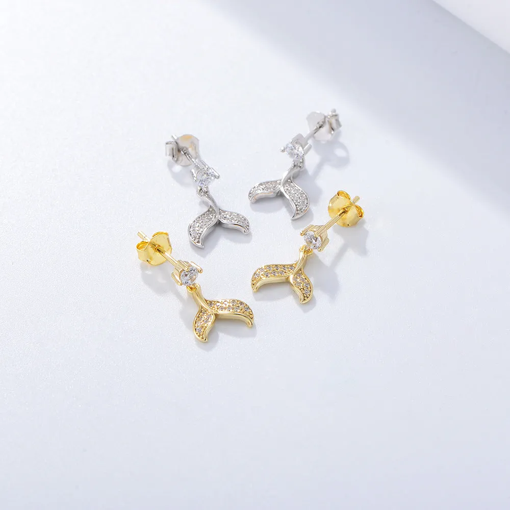 Zircon Mermaid Tail Silver Studs Earrings for Women