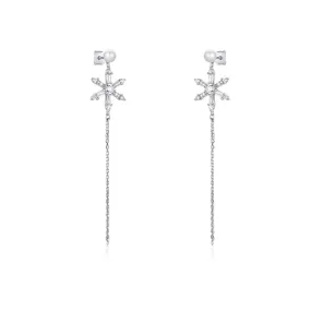 Zircon Six-pointed Star with Pearl Tassel Silver Drop Earrings for Women